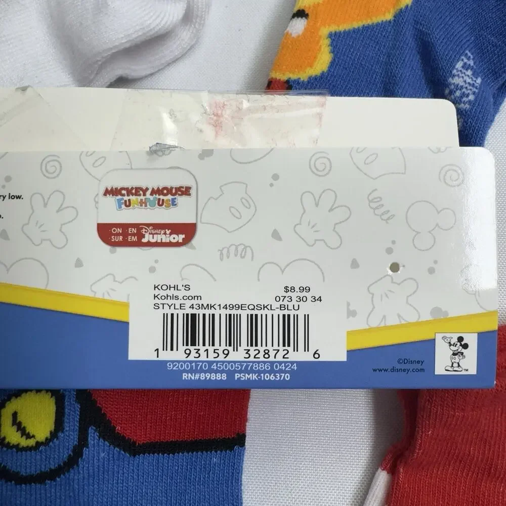 Disney Junior Mickey Quarter Socks 5 pair Infant Shoe Size 4-7